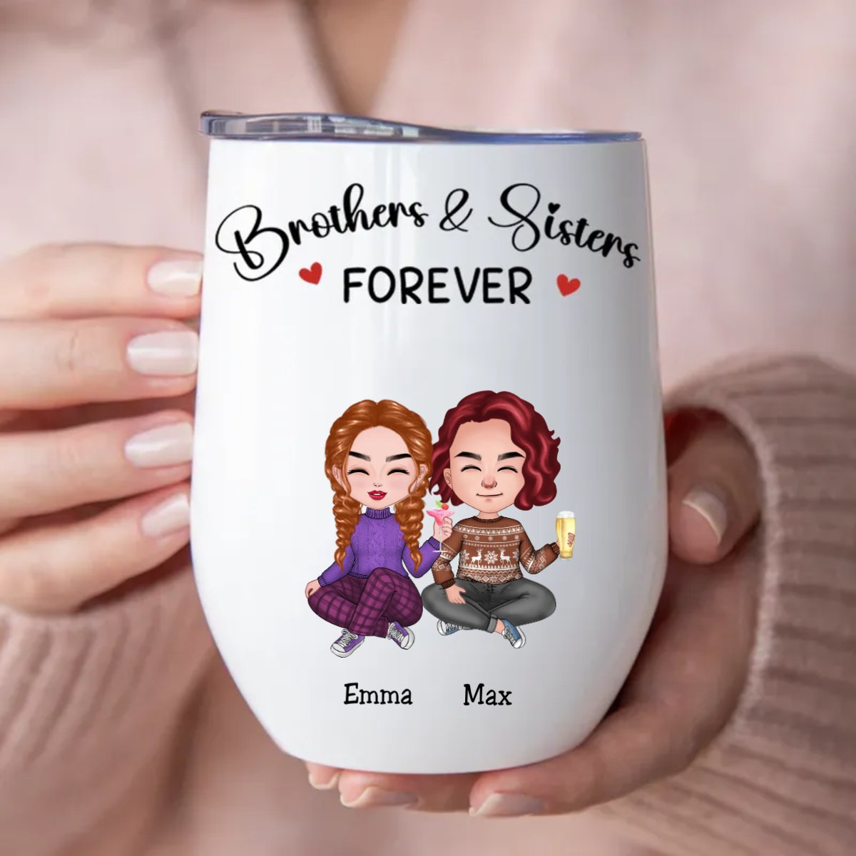 Brothers & Sisters - Brothers & Sisters Forever - Personalized Wine Tumbler - Makezbright Gifts