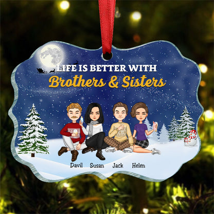 Brothers & Sisters - Life Is Better With Sisters - Personalized Acrylic Ornament - Makezbright Gifts