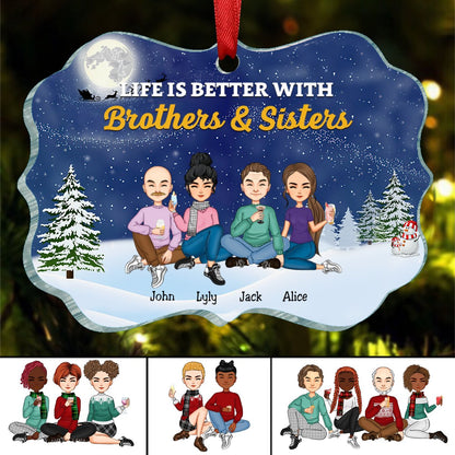 Brothers & Sisters - Life Is Better With Sisters - Personalized Acrylic Ornament - Makezbright Gifts