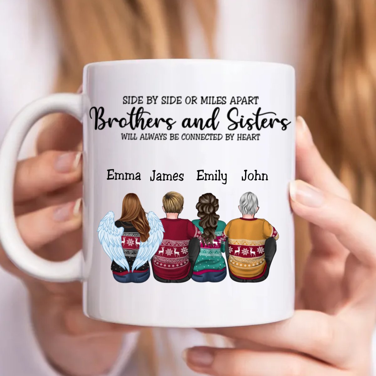 Brothers & Sisters - Side By Side Or Miles Apart Brothes & Sisters Will Always Be Connected By Heart - Personalized Mug - Makezbright Gifts