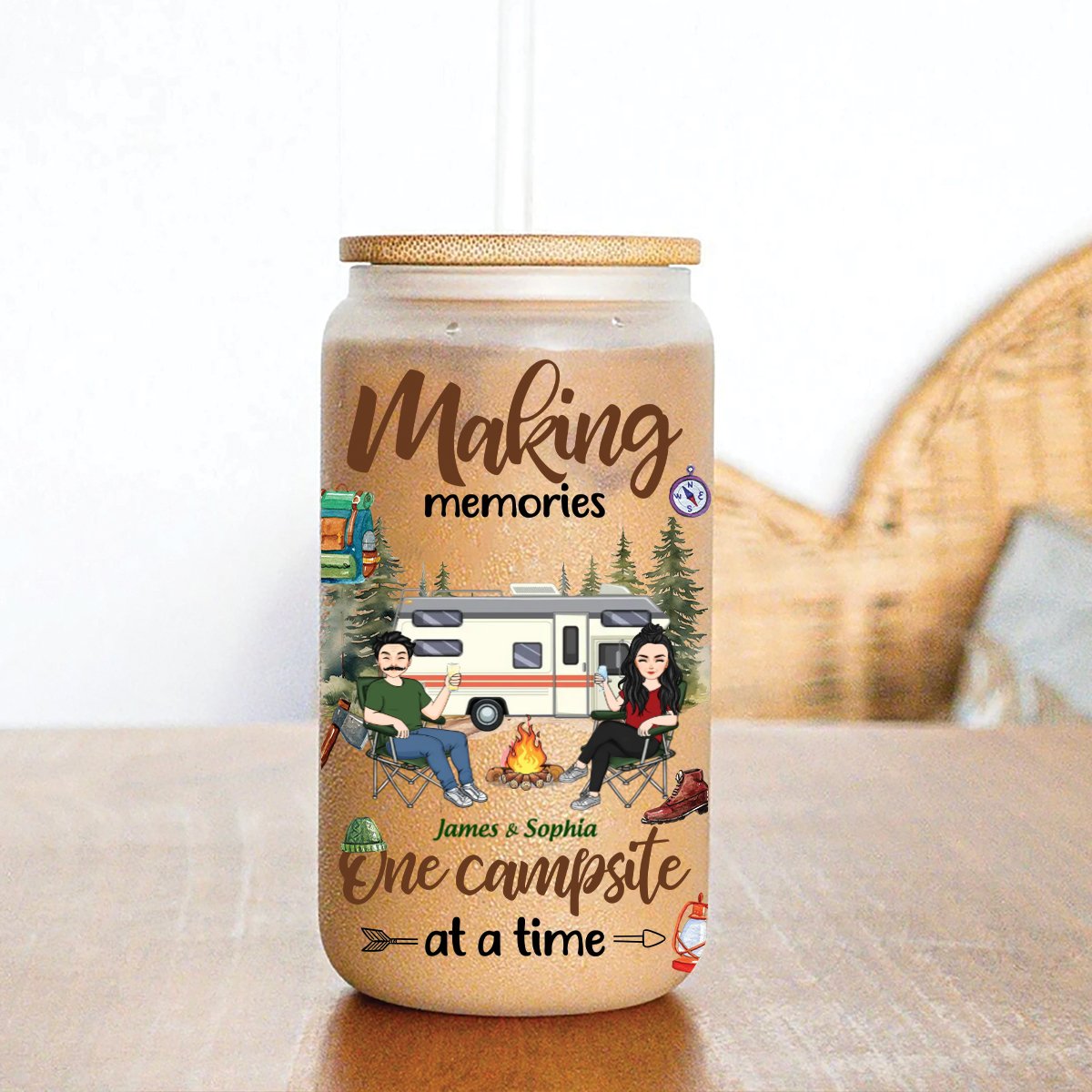 Camping Lovers - Making Memories One Campsite At A Time - Personalized Glass Can - Makezbright Gifts