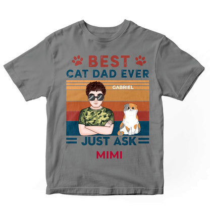 Cat Lover - Best Cat Dad Ever Just Ask - Personalized Sport Grey Unisex T - Shirt (Ver3) - Makezbright Gifts