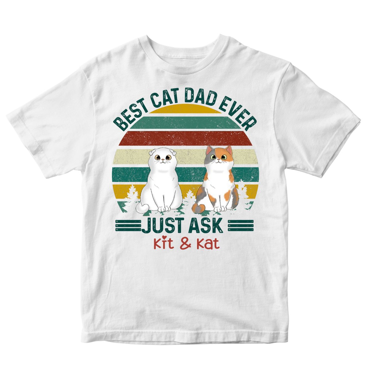 Cat Lover - Best Cat Dad Fluffy Cat Retro - Personalized White Unisex T - Shirt - Makezbright Gifts