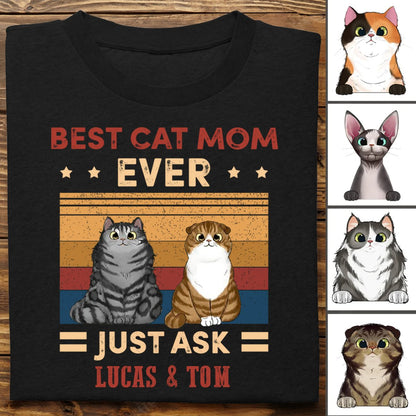 Cat Lover - Best Cat Mom Ever Just Ask - Personalized Navy Unisex T - Shirt (Ver 4) - Makezbright Gifts