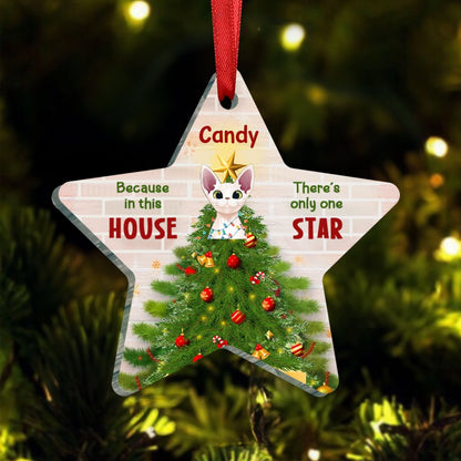 Cat Lovers - Because In This House There's Only One Star - Personalized Star Ornament - Makezbright Gifts