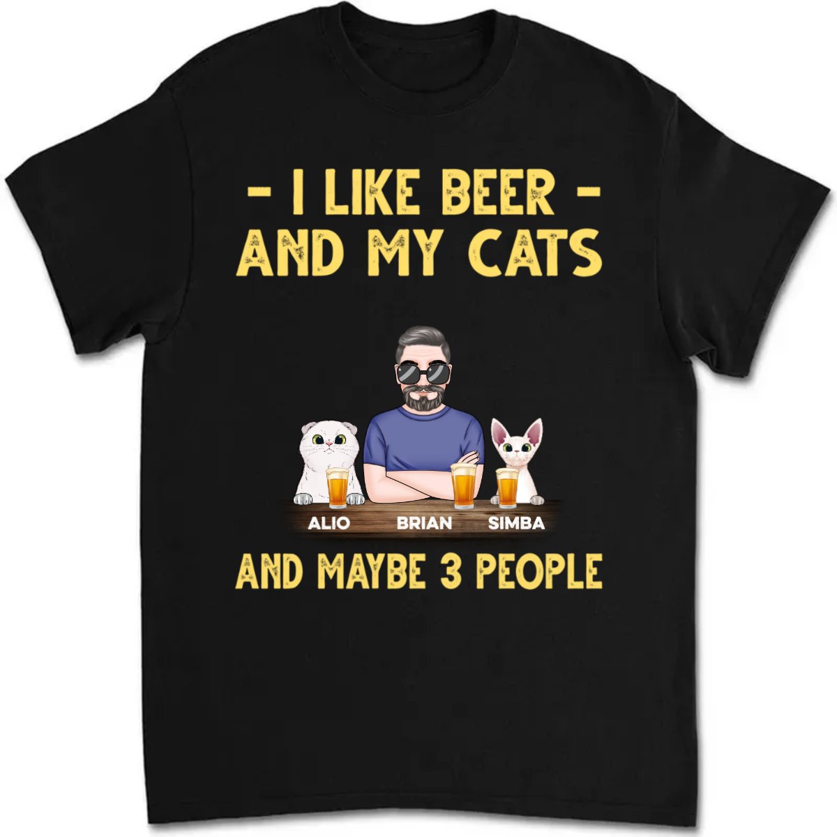 Cat Lovers - Cat Dad Beer Fluffy Cats - Personalized T - shirt - Makezbright Gifts