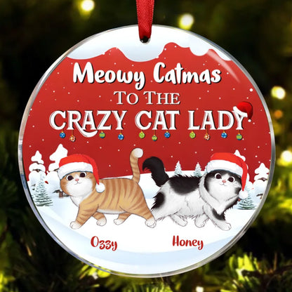 Cat Lovers - Christmas Walking In A Winter Wonderland Meowy Catmas - Personalized Circle Ornament - Makezbright Gifts