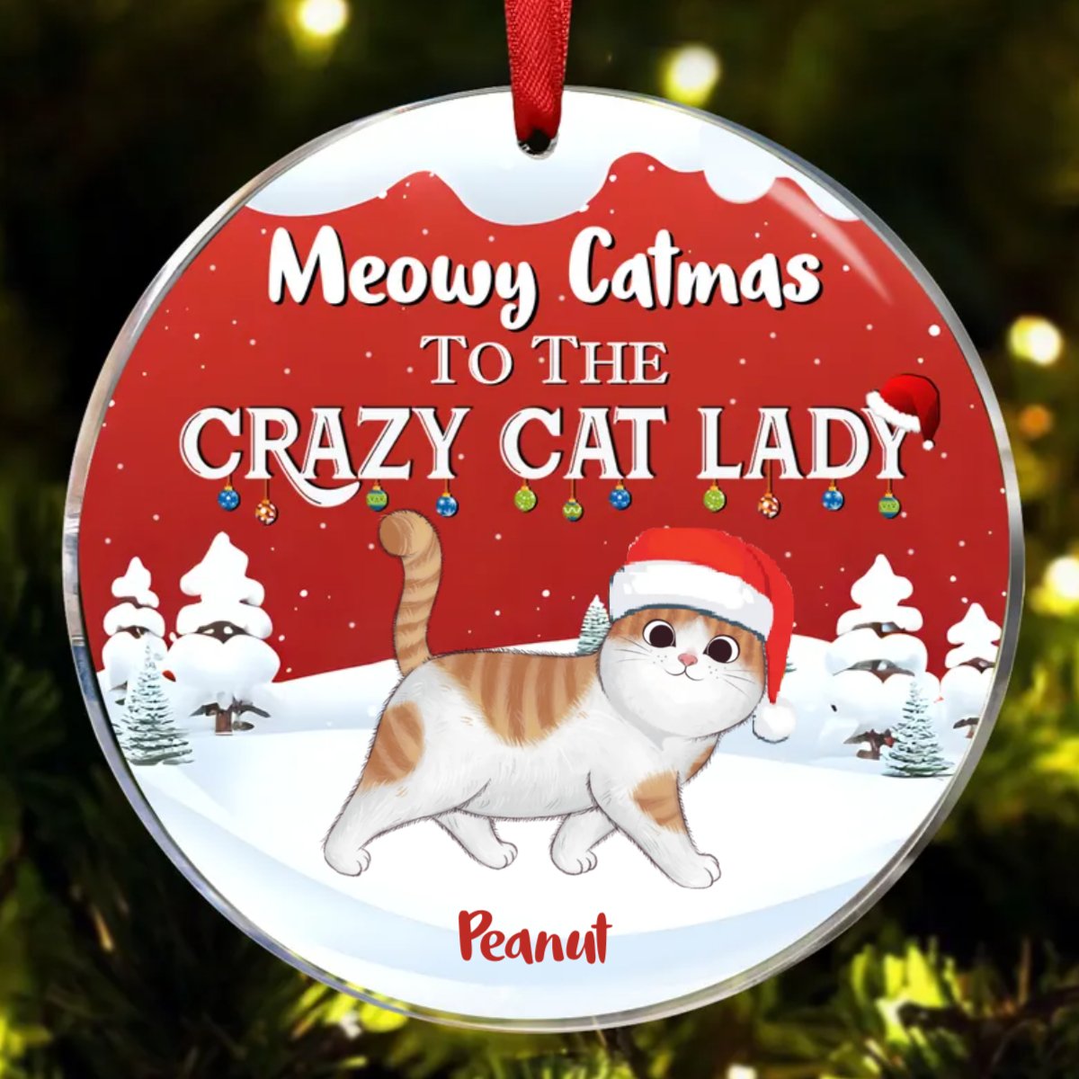 Cat Lovers - Christmas Walking In A Winter Wonderland Meowy Catmas - Personalized Circle Ornament - Makezbright Gifts