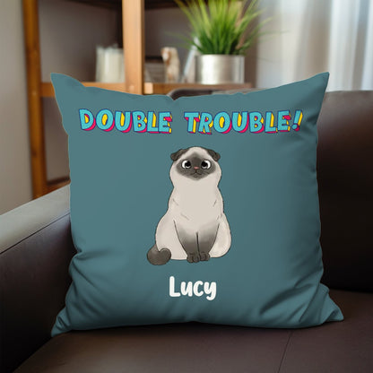 Cat Lovers - Double Trouble - Personalized Pillow - Makezbright Gifts