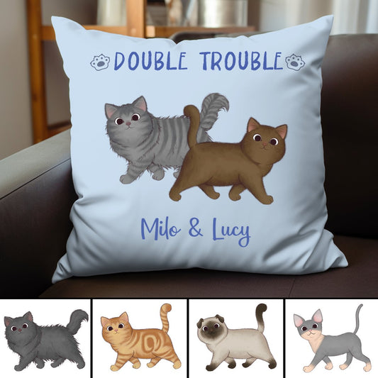 Cat Lovers - Double Trouble - Personalized Pillow (Ver 2) - Makezbright Gifts