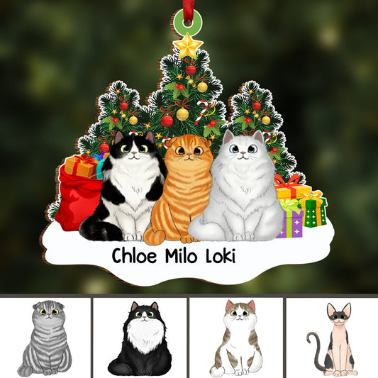 Cat Lovers - Fluffy Cats Sitting On Snow Christmas Tree - Personalized Acrylic Ornament - Makezbright Gifts