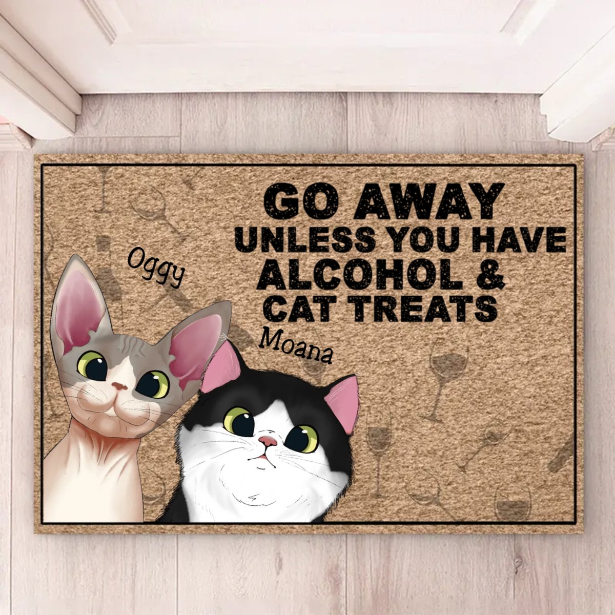 Cat Lovers - Go Away Unless You Have Alcohol & Cat Treats - Personalized Doormat - Makezbright Gifts