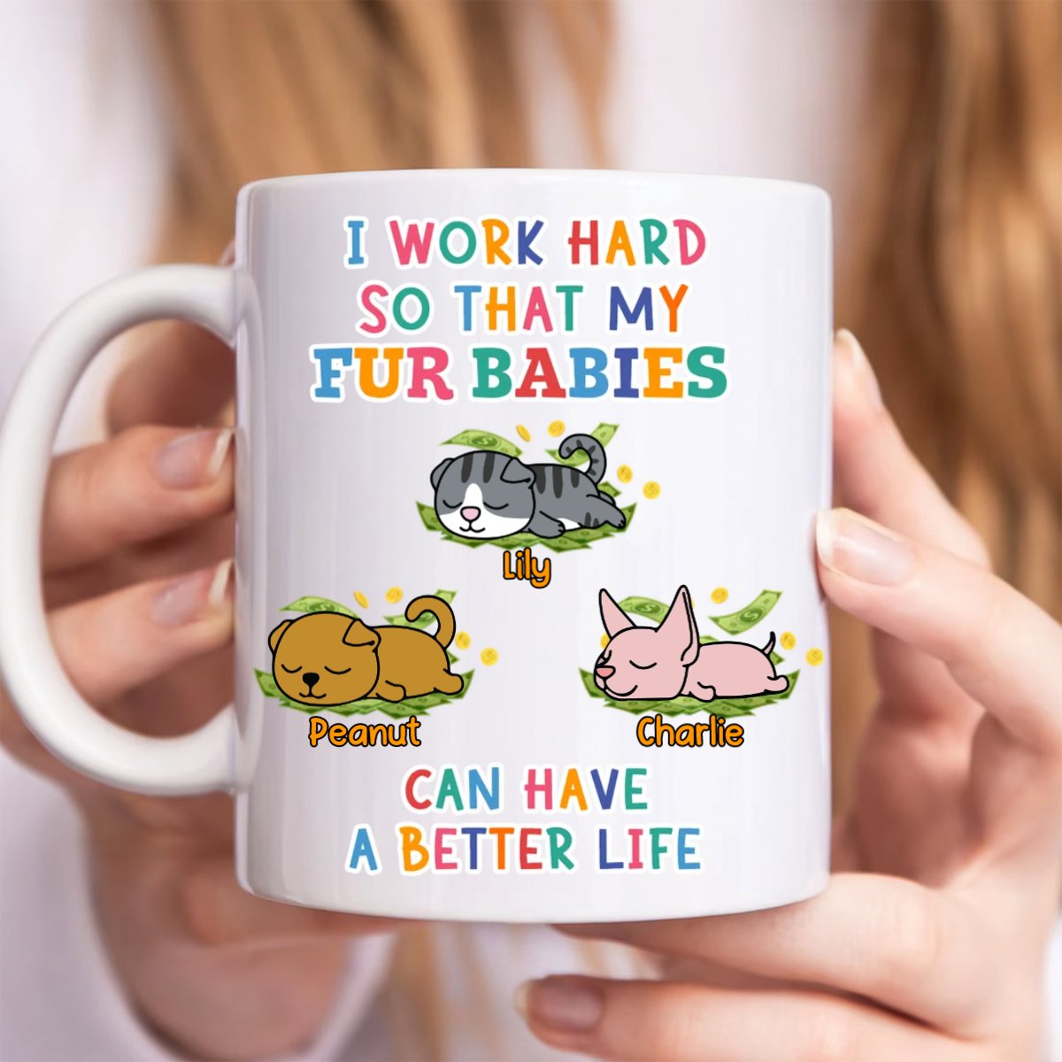 Cat Lovers - I Work Hard So That My Fur Baby - Personalized Mug - Makezbright Gifts