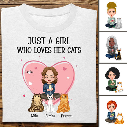 Cat Lovers - Just A Girl Who Loves Her Cats - Personalized Unisex T - Shirt - Makezbright Gifts