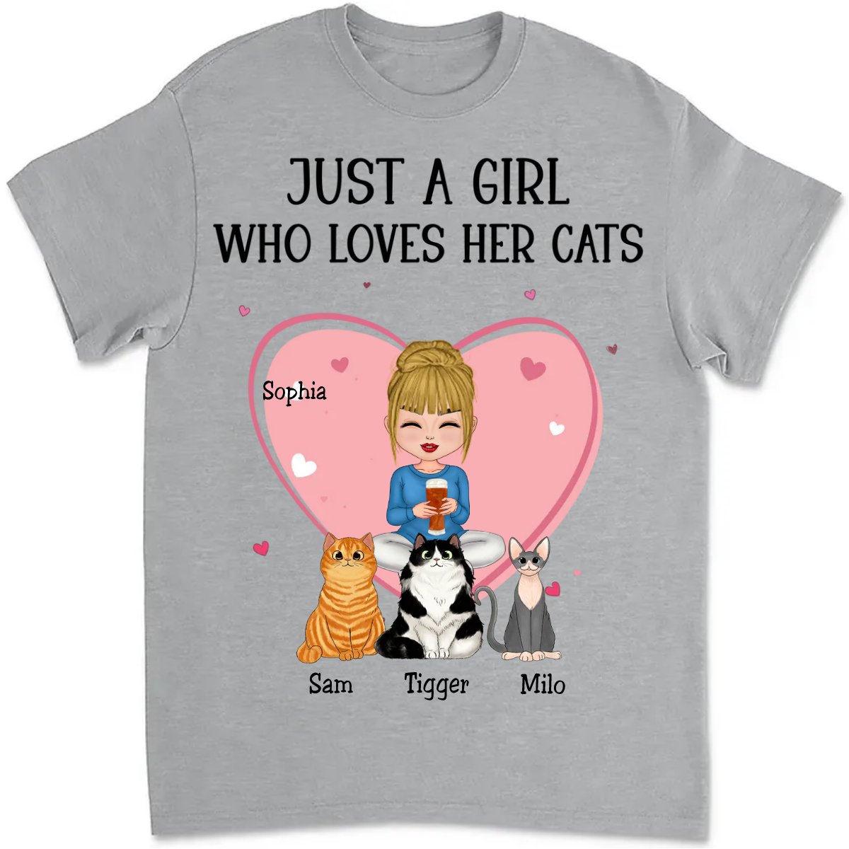 Cat Lovers - Just A Girl Who Loves Her Cats - Personalized Unisex T - Shirt - Makezbright Gifts