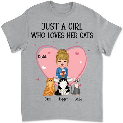 Cat Lovers - Just A Girl Who Loves Her Cats - Personalized Unisex T - Shirt - Makezbright Gifts