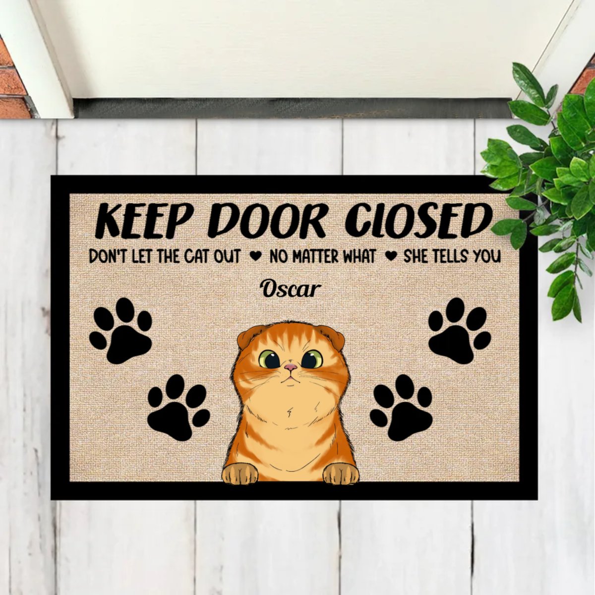 Cat Lovers - Keep Door Closed Don't Let The Cats Out - Personalized Doormat - Makezbright Gifts