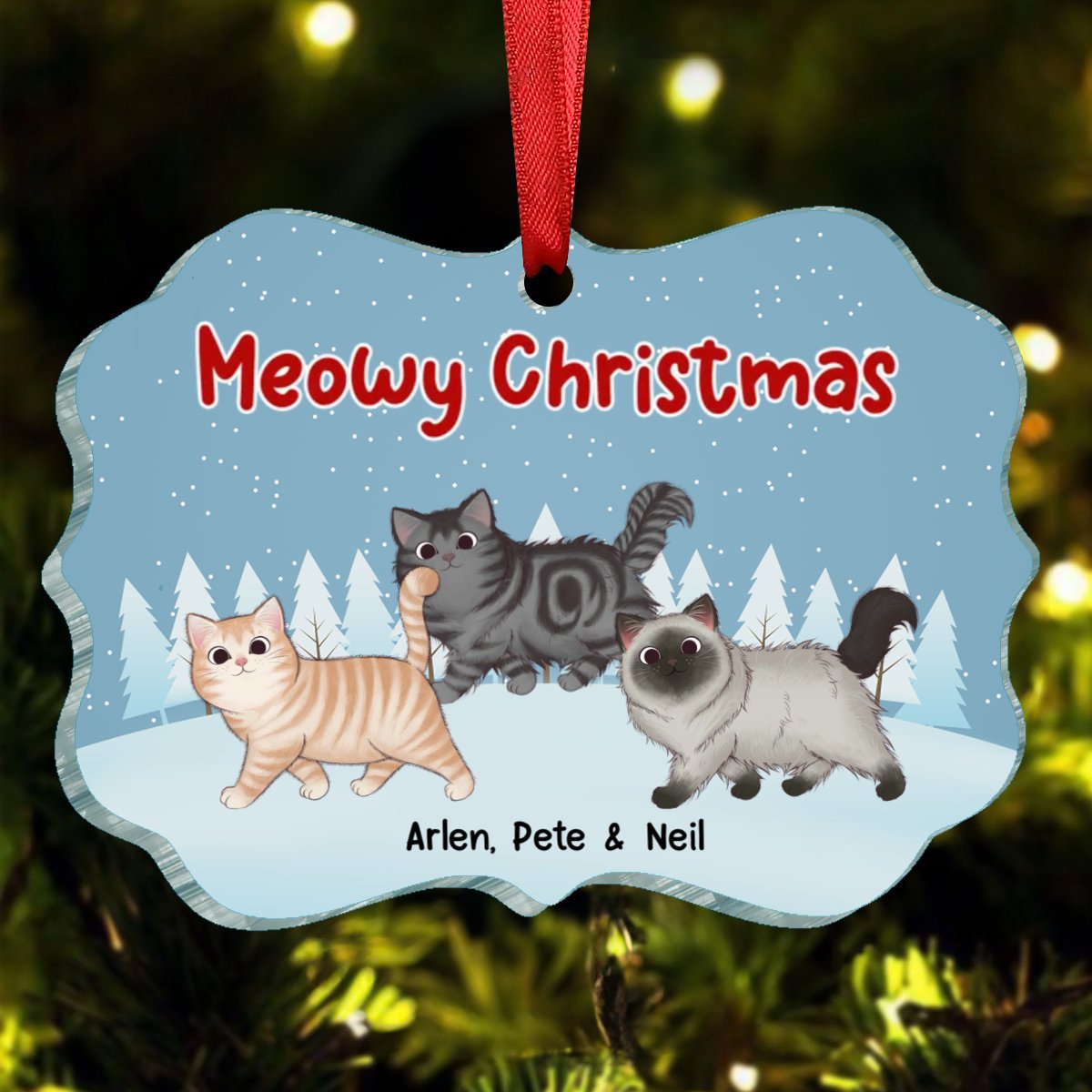 Cat Lovers - Meowy Christmas - Personalized Acrylic Ornament - Makezbright Gifts