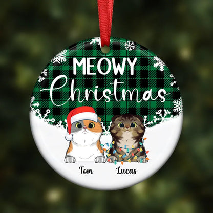 Cat Lovers - Meowy Christmas - Personalized Ornament (Green) - Makezbright Gifts