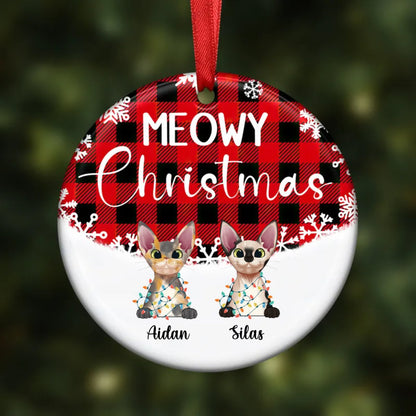 Cat Lovers - Meowy Christmas - Personalized Ornament (Red) - Makezbright Gifts