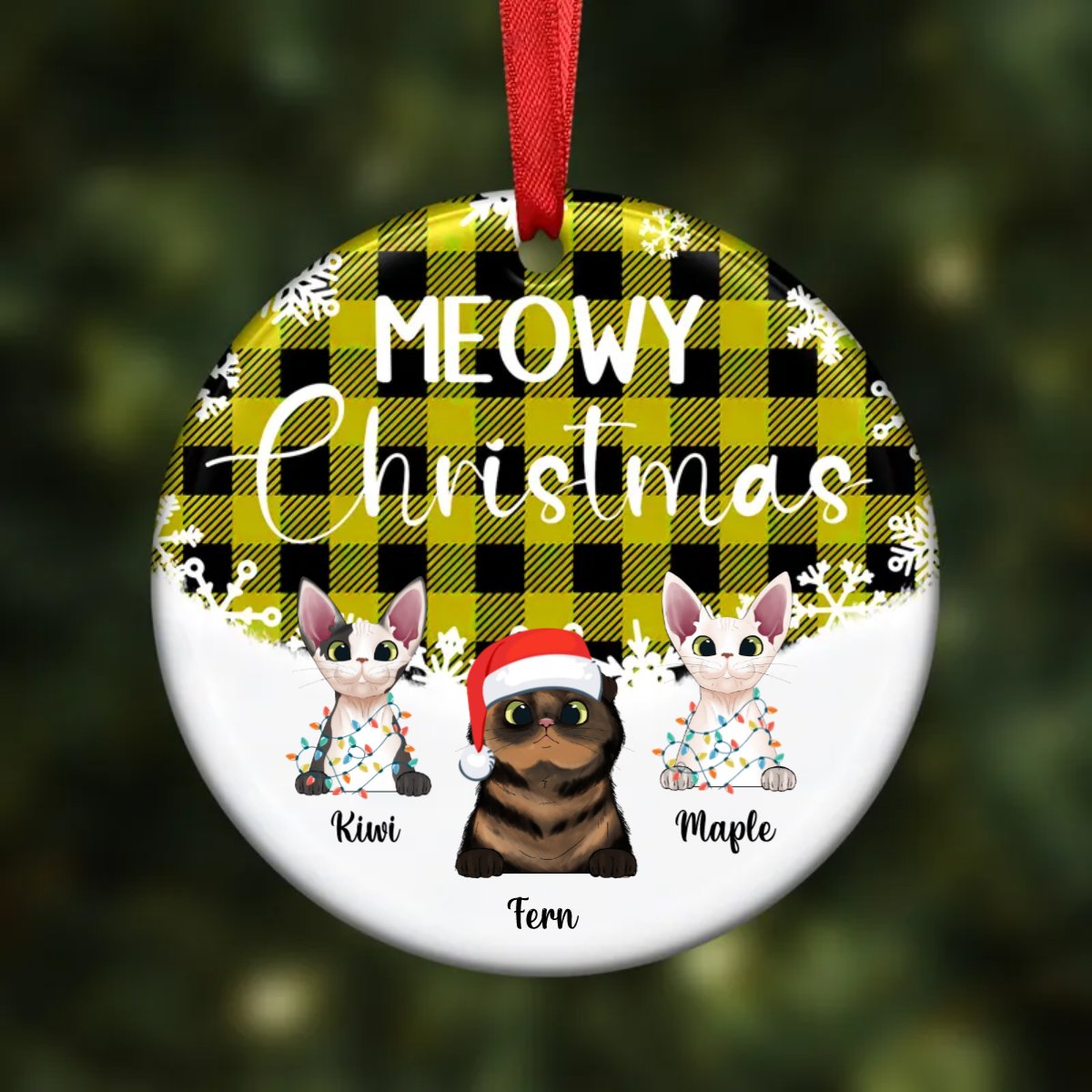 Cat Lovers - Meowy Christmas - Personalized Ornament (YELLOW) - Makezbright Gifts