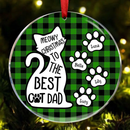 Cat Lovers - Meowy Christmas To The Best Cat Dad - Personalized Circle Ornament - Makezbright Gifts