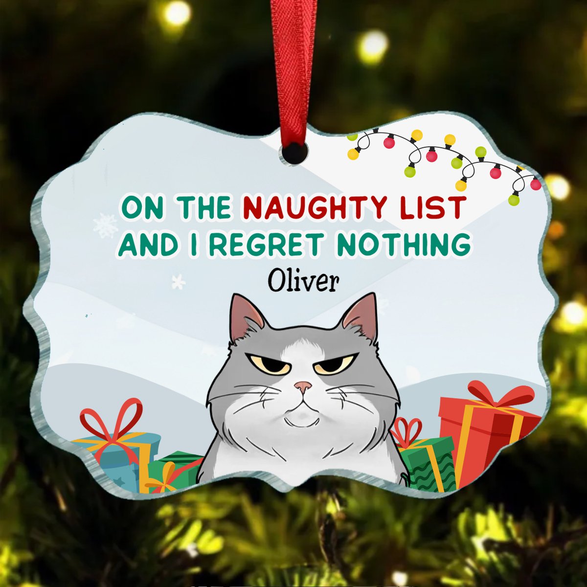 Cat Lovers - On The Naughty List And I Regret Nothing - Personalized Acrylic Ornament (LH) - Makezbright Gifts