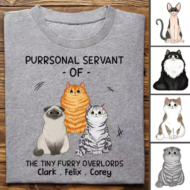 Cat Lovers - Purrsonal Servant Of Cartoon Sitting Cats - Personalized Unisex T - shirt - Makezbright Gifts