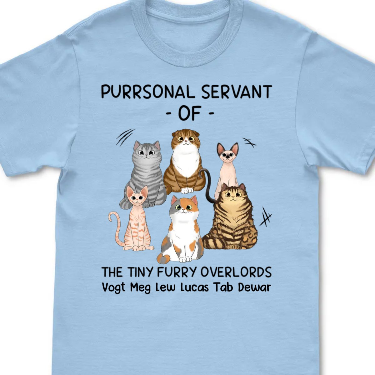 Cat Lovers - Purrsonal Servant Of Cartoon Sitting Cats - Personalized Unisex T - shirt - Makezbright Gifts