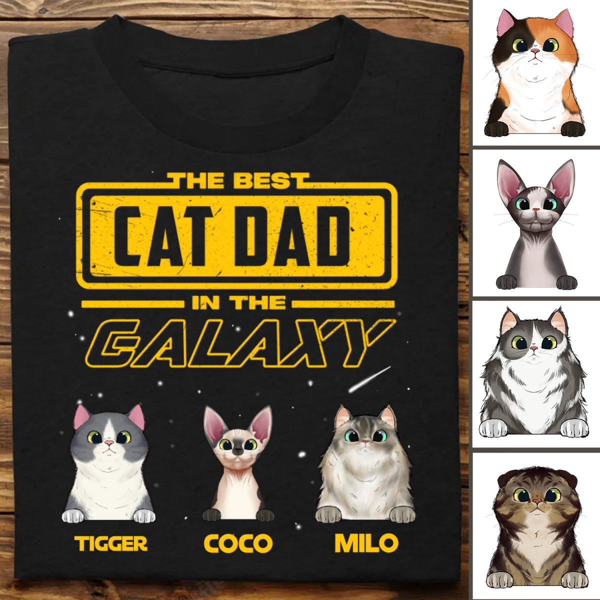 Cat Lovers - The Best Cat Dad In The Galaxy - Personalized T - shirt - Makezbright Gifts