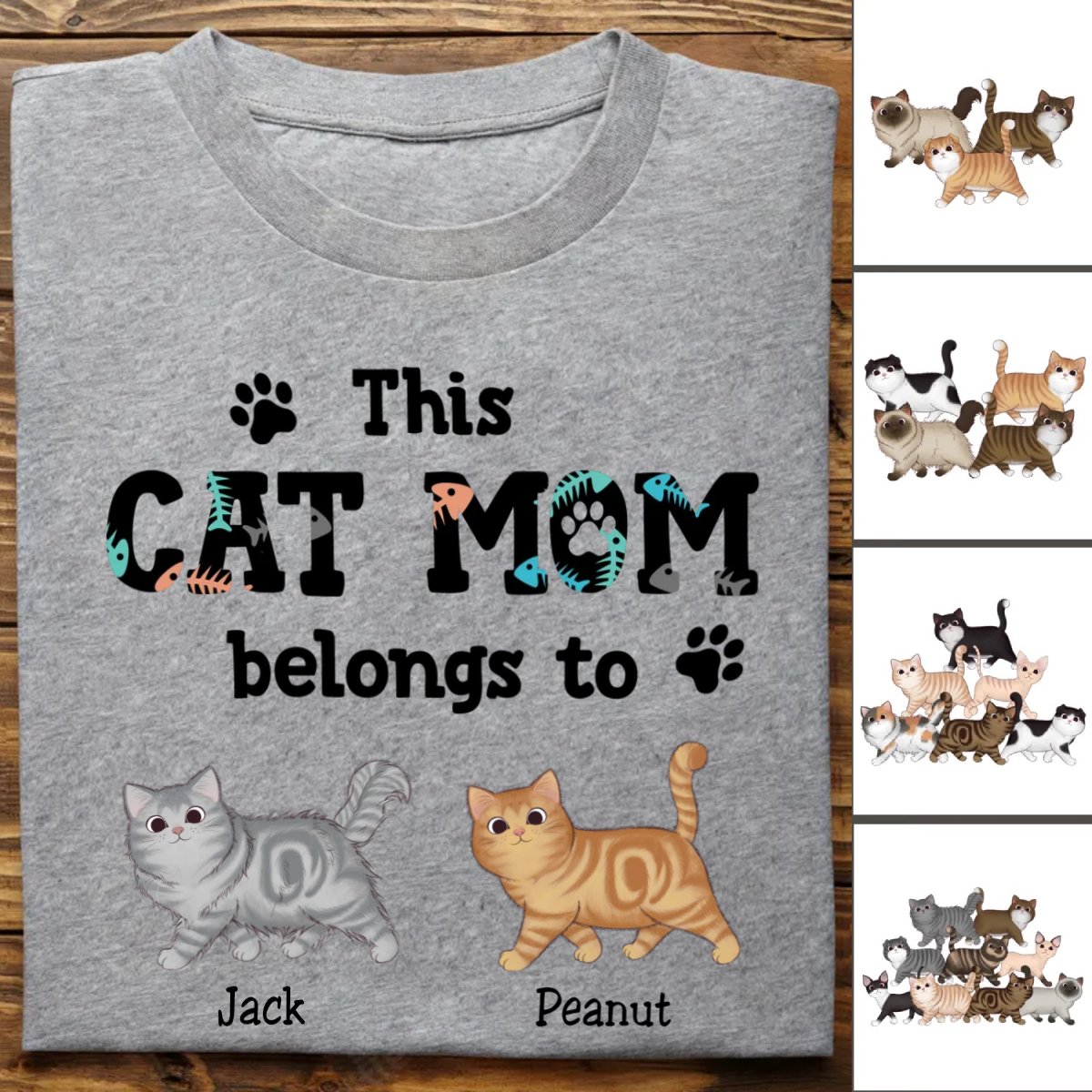 Cat Lovers - This Cat Mom Belongs To - Personalized T - Shirt - Makezbright Gifts