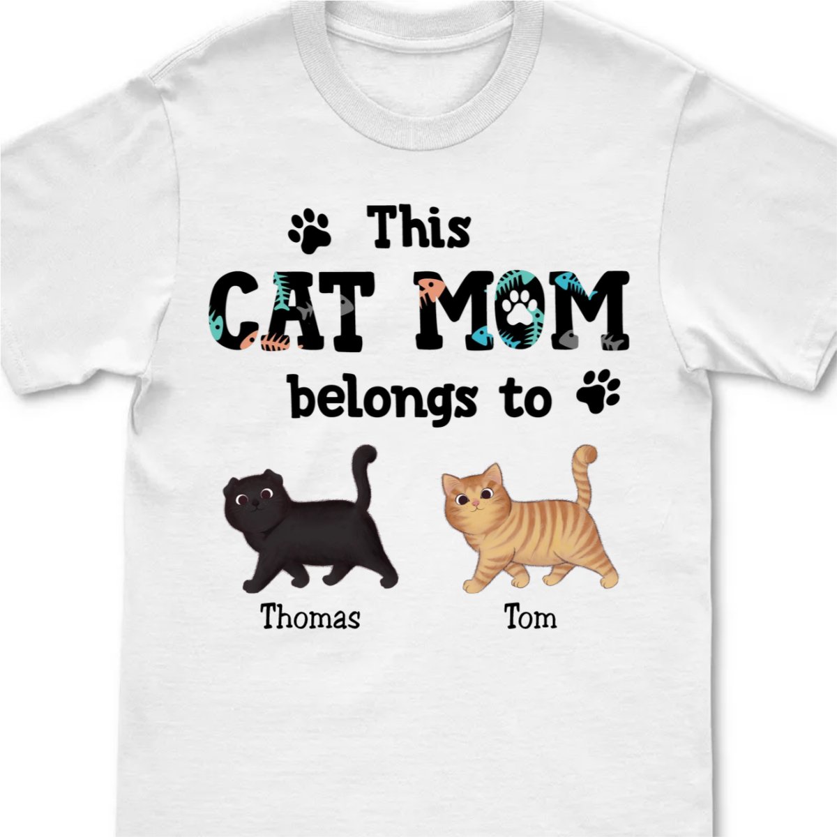 Cat Lovers - This Cat Mom Belongs To - Personalized T - Shirt - Makezbright Gifts