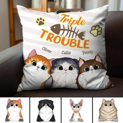 Cat Lovers - Trouble With My Cats - Personalized Pillow - Makezbright Gifts