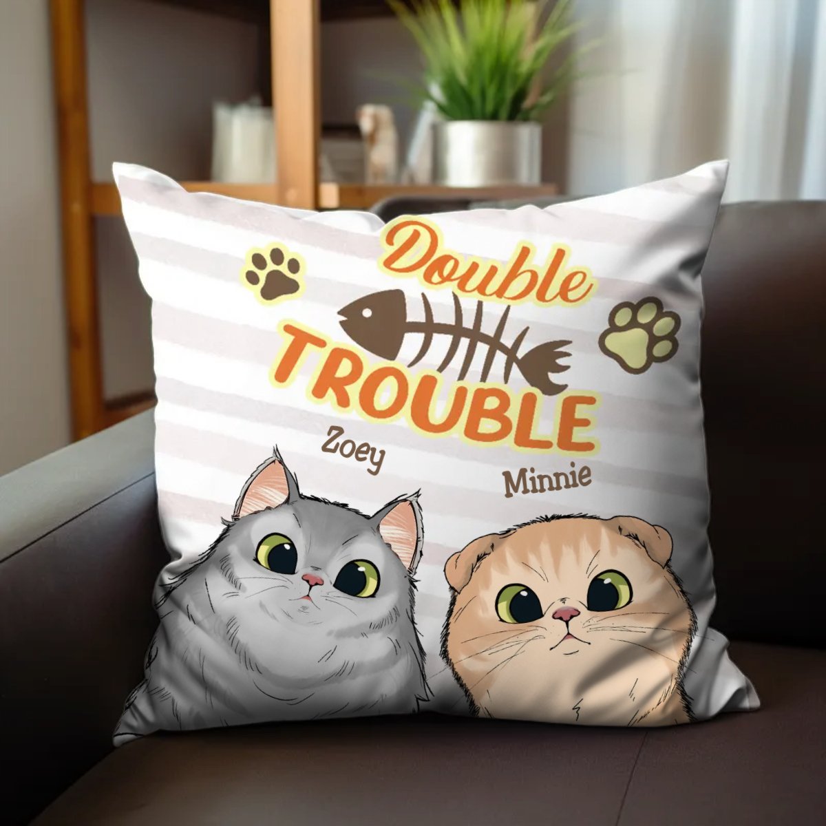 Cat Lovers - Trouble With My Cats - Personalized Pillow - Makezbright Gifts