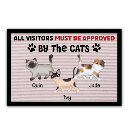 Cat Lovers - Visitors Must Be Approved By Cartoon Walking Cat - Personalized Doormat - Makezbright Gifts