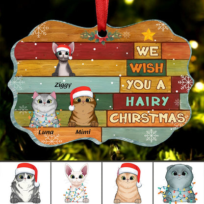 Cat Lovers - We Wish You A Hairy Christmas - Personalized Christmas Ornament (LH) - Makezbright Gifts