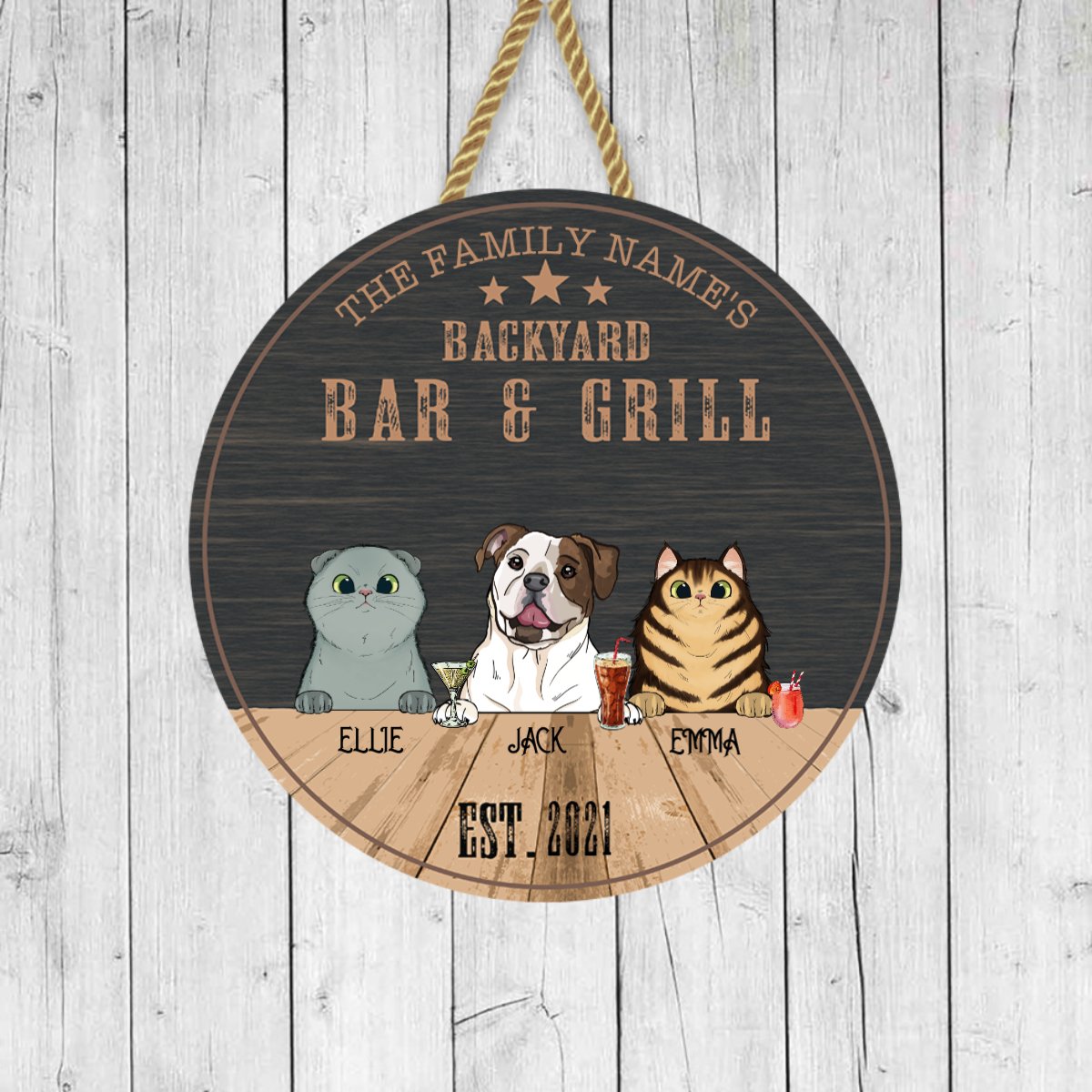 Cat/Dog Personalized Wood Sign for Backyard Bar & Grill - Makezbright Gifts