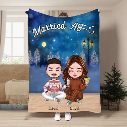 Couple - Christmas Couple Married AF - Personalized Blanket TC - Makezbright Gifts