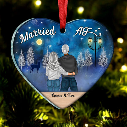 Couple - Christmas Couple Married AF - Personalized Heart Ornament - Makezbright Gifts