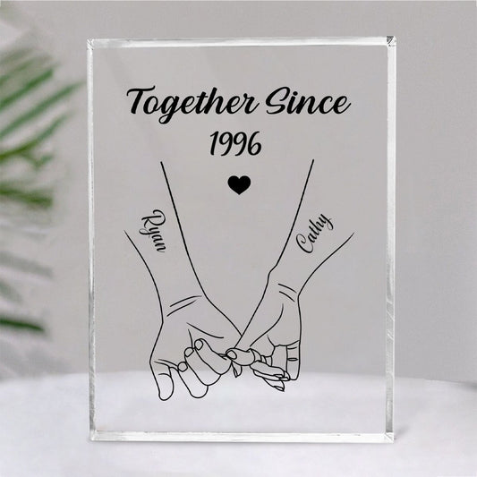 Couple - Couple Hand In Hand Outline Together Since - Personalized Acrylic Plaque - Makezbright Gifts