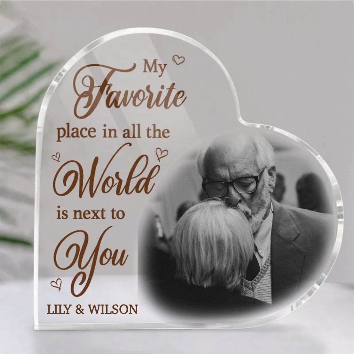 Couple - Custom Photo My Favorite Place In All The World Is Next To You - Personalized Heart Acrylic Plaque (II) - Makezbright Gifts