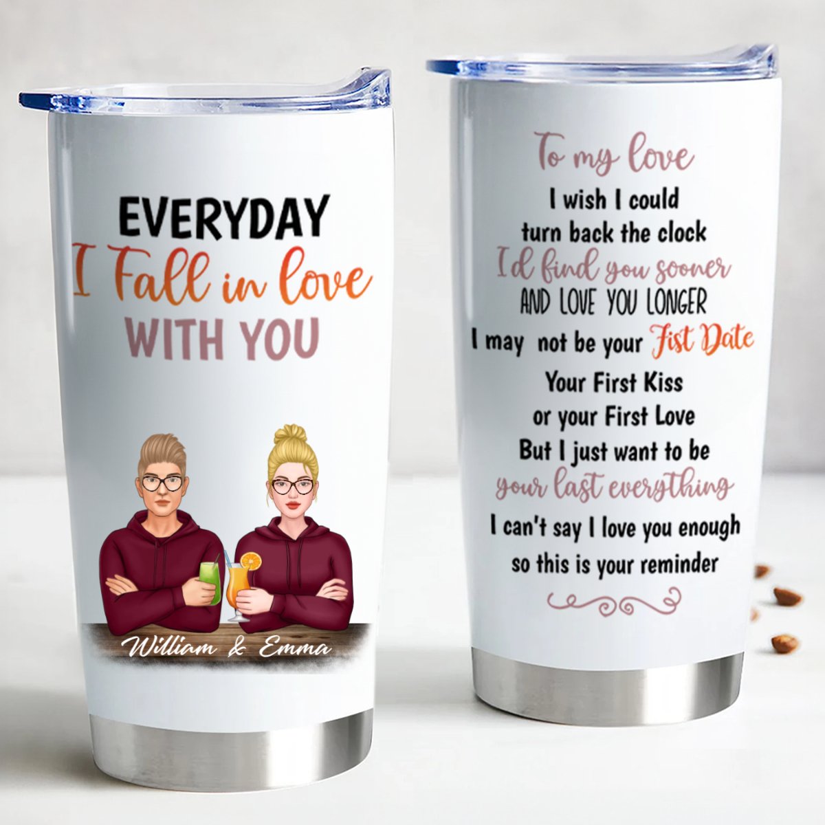 Couple - Everyday I Fall In Love With You - Personalized Tumbler - Makezbright Gifts