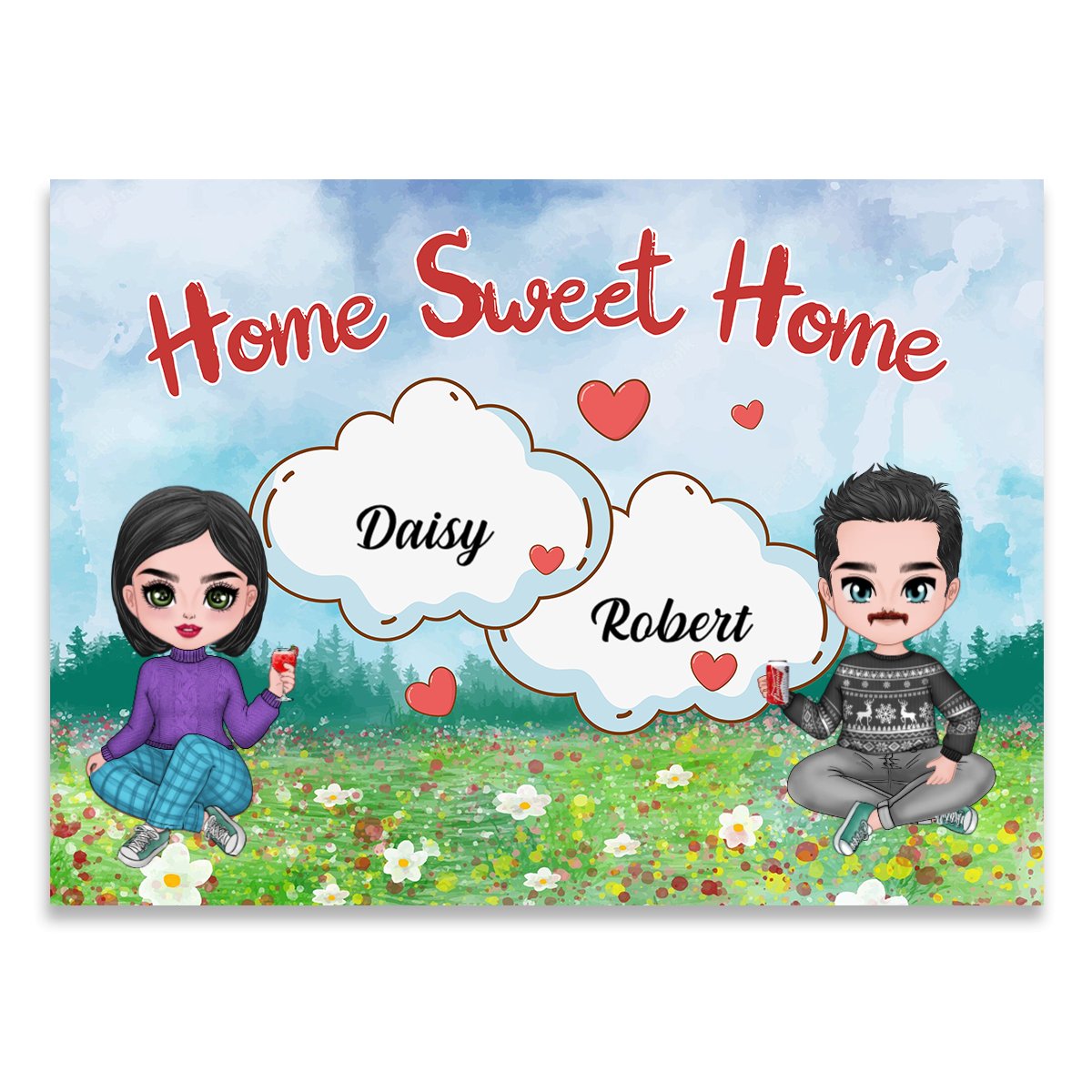 Couple - Home Sweet Home - Personalized Doormat - Makezbright Gifts