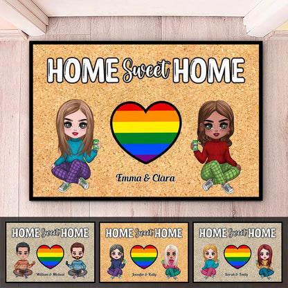 Couple - Home Sweet Home - Personalized Doormat - Gift For Wife Husband V1 - Makezbright Gifts