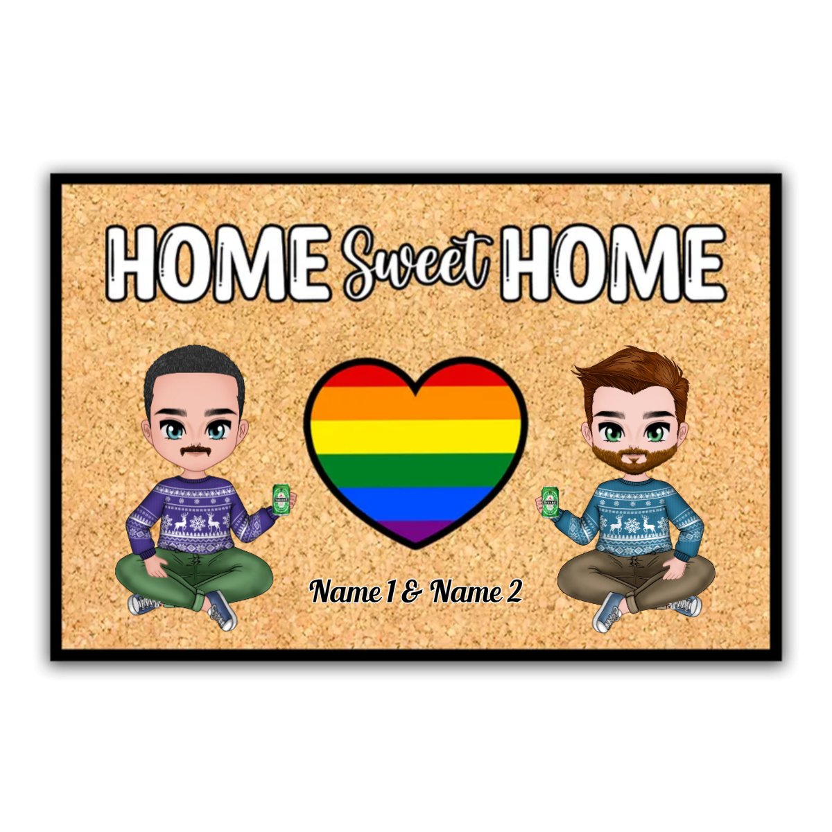 Couple - Home Sweet Home - Personalized Doormat - Gift For Wife Husband V2 - Makezbright Gifts