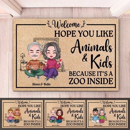 Couple - Hope You Like Animals And Kids - Personalized Doormat - Makezbright Gifts