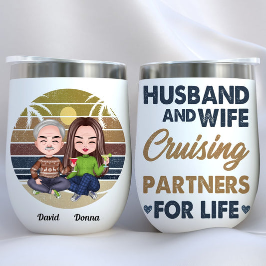 Couple - Husband And Wife Cruising Partners For Life - Personalized Wine Tumbler - Makezbright Gifts