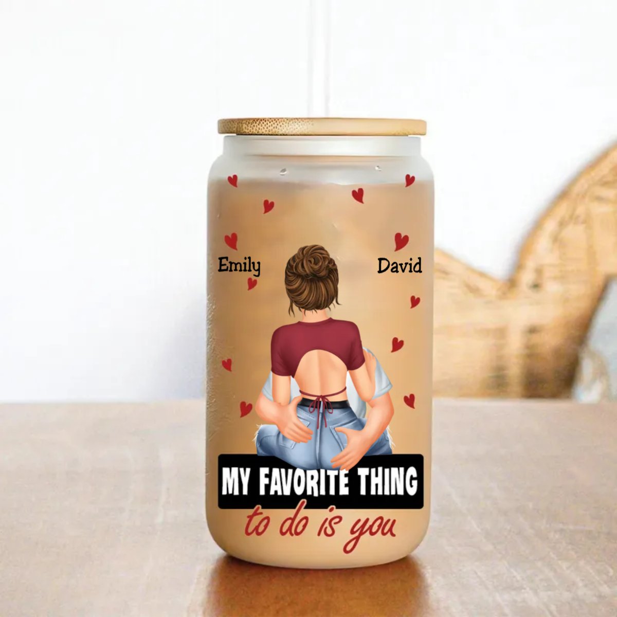 Couple - My Favorite Thing To Do Is You - Personalized Glass Can - Makezbright Gifts