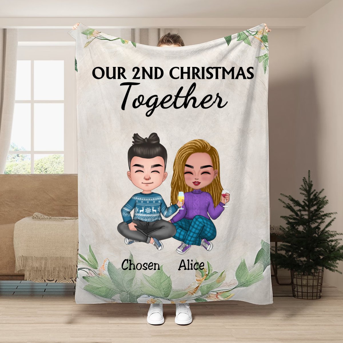 Couple - Our First Christmas Together - Personalized Blanket - Makezbright Gifts