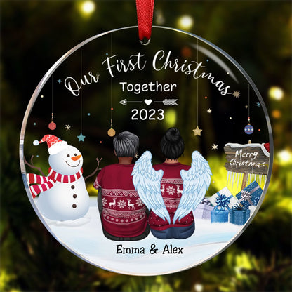 Couple - Our First Christmas Together - Personalized Circle Ornament - Makezbright Gifts